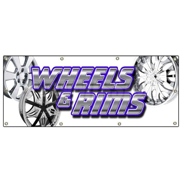 WHEELS & RIMS BANNER SIGN chrome rim wheel tires signs auto parts